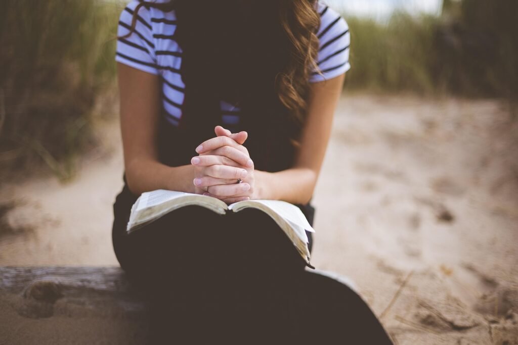 beach, girl, leisure, outdoors, person, praying, recreation, relaxation, sand, solo, woman, brown beach, nature, brown relax, brown pray, brown sand